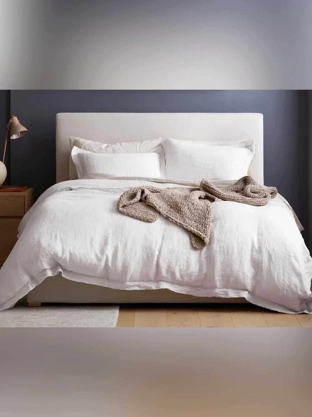 Quince European Linen Double Flange 1 Piece Duvet Cover, King/Cal (White)